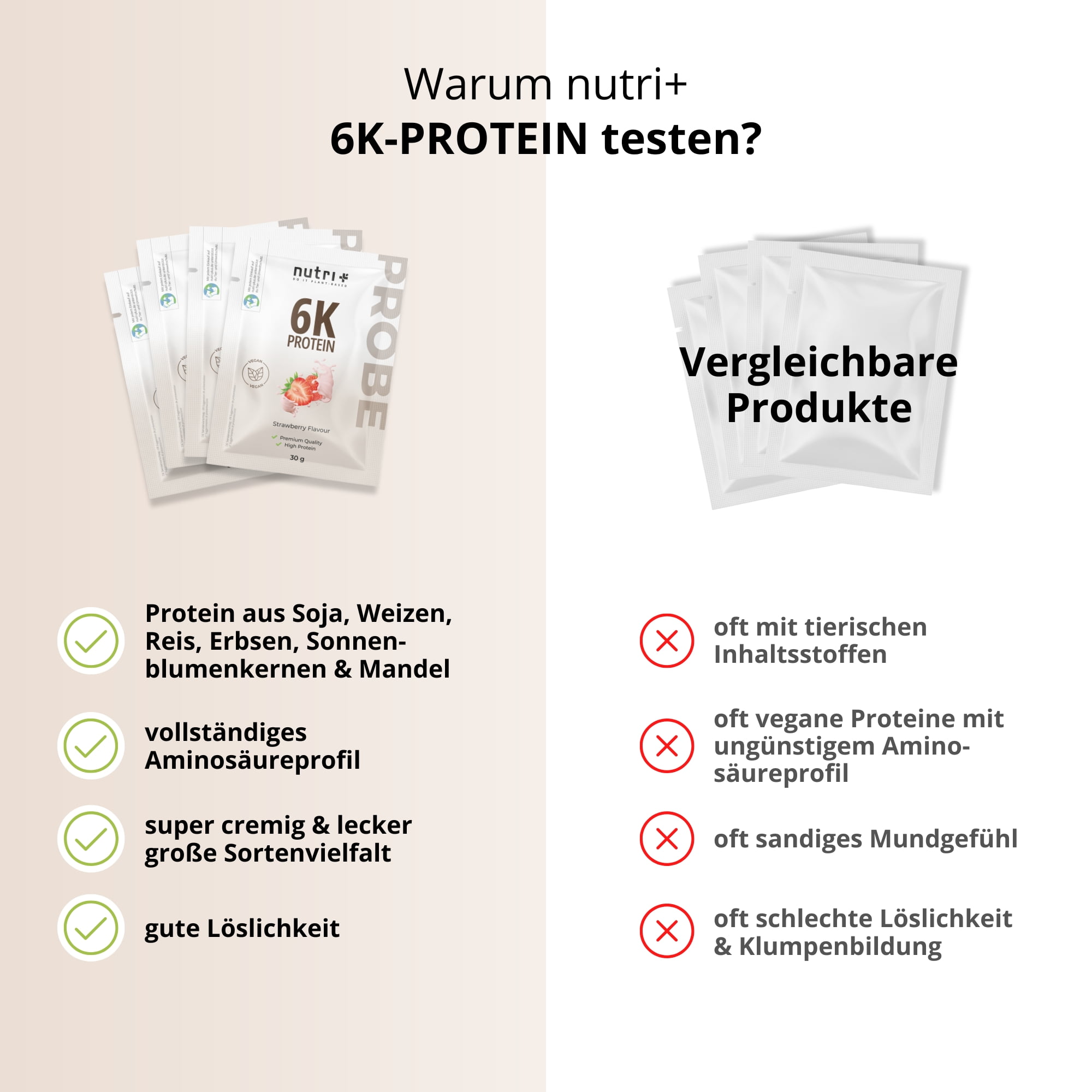 Vegan 6K Protein Box II mit Protein-Proben aus Soja, Weizen, Reis und Erbsen zur Vergleichbarkeit.