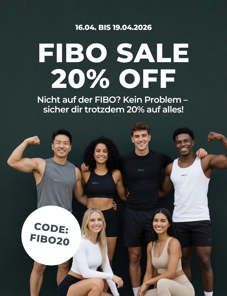 Gruppe von sechs Personen, die für den FIBO Sale mit 20% Rabatt posieren, Code: FIBO20.