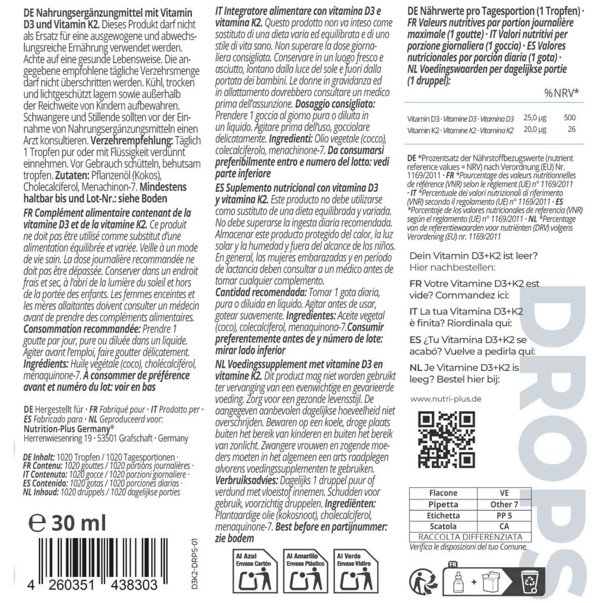 Vitamin D3 + K2 hochdosierte Tropfen