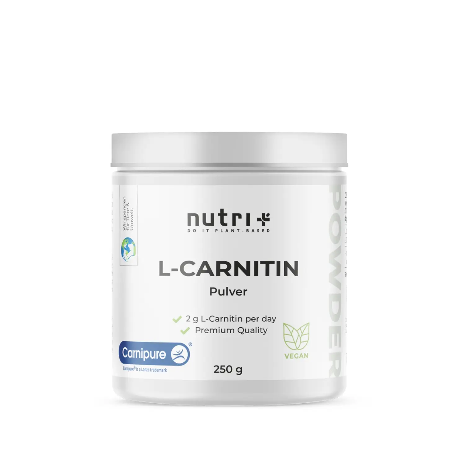 L-Carnitin Pulver (Carnipure®) in einer weißen Dose, 250 g, vegan, für Energiestoffwechsel und Muskelaufbau.