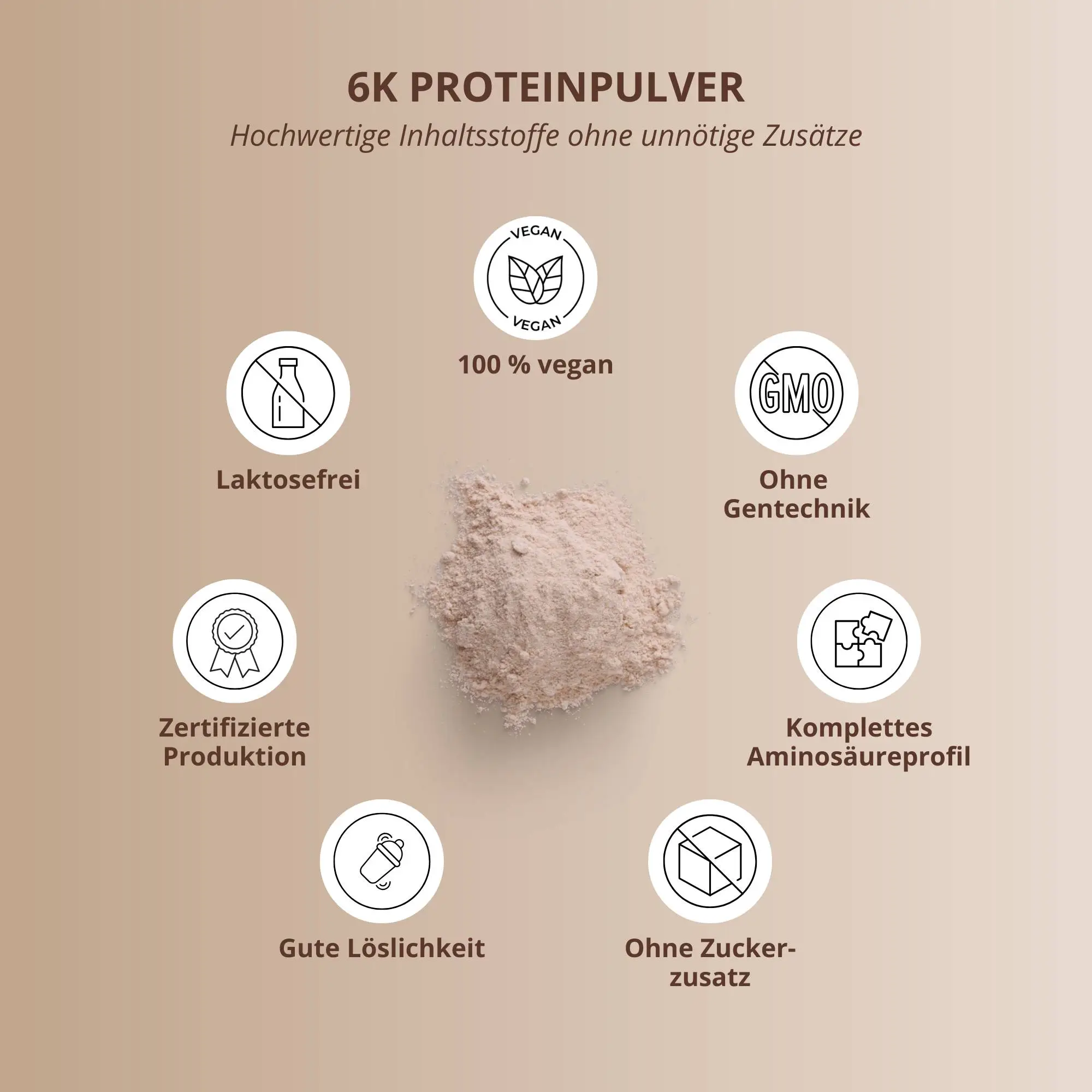 Vegan 6K Proteinpulver Sahne-Kokos: hochwertige, vegane Inhaltsstoffe ohne unnötige Zusätze.