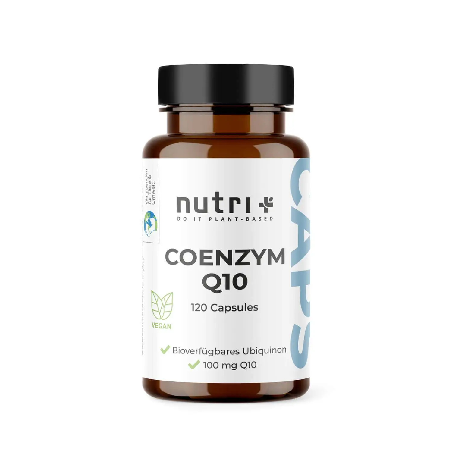 Flasche mit Coenzym Q10 Kapseln, 120 vegane Kapseln, unterstützt Hautelastizität und Anti-Aging.