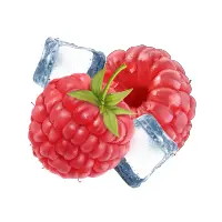 Frische Himbeeren mit Eiswürfeln für einen erfrischenden Genuss.