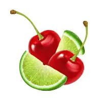 Illustration von Kirschen und Limettenscheiben auf weißem Hintergrund.