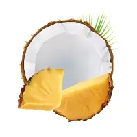 Frische Ananas: halbierte Frucht mit gelbem Fruchtfleisch und grünem Blattansatz.