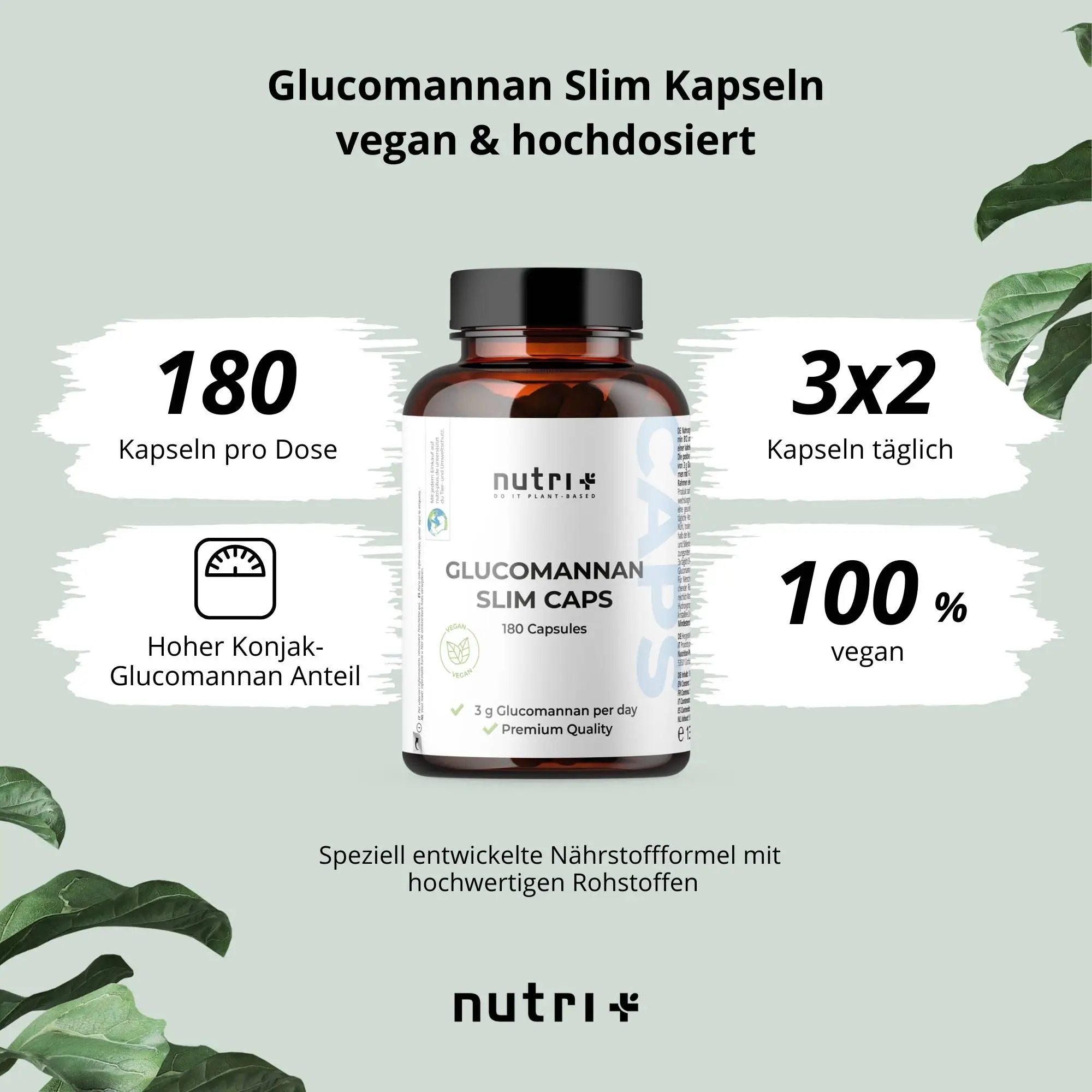 Glucomannan - Slim Caps: vegane Kapseln ohne Gentechnik, glutenfrei und ohne Farb- und Zusatzstoffe.
