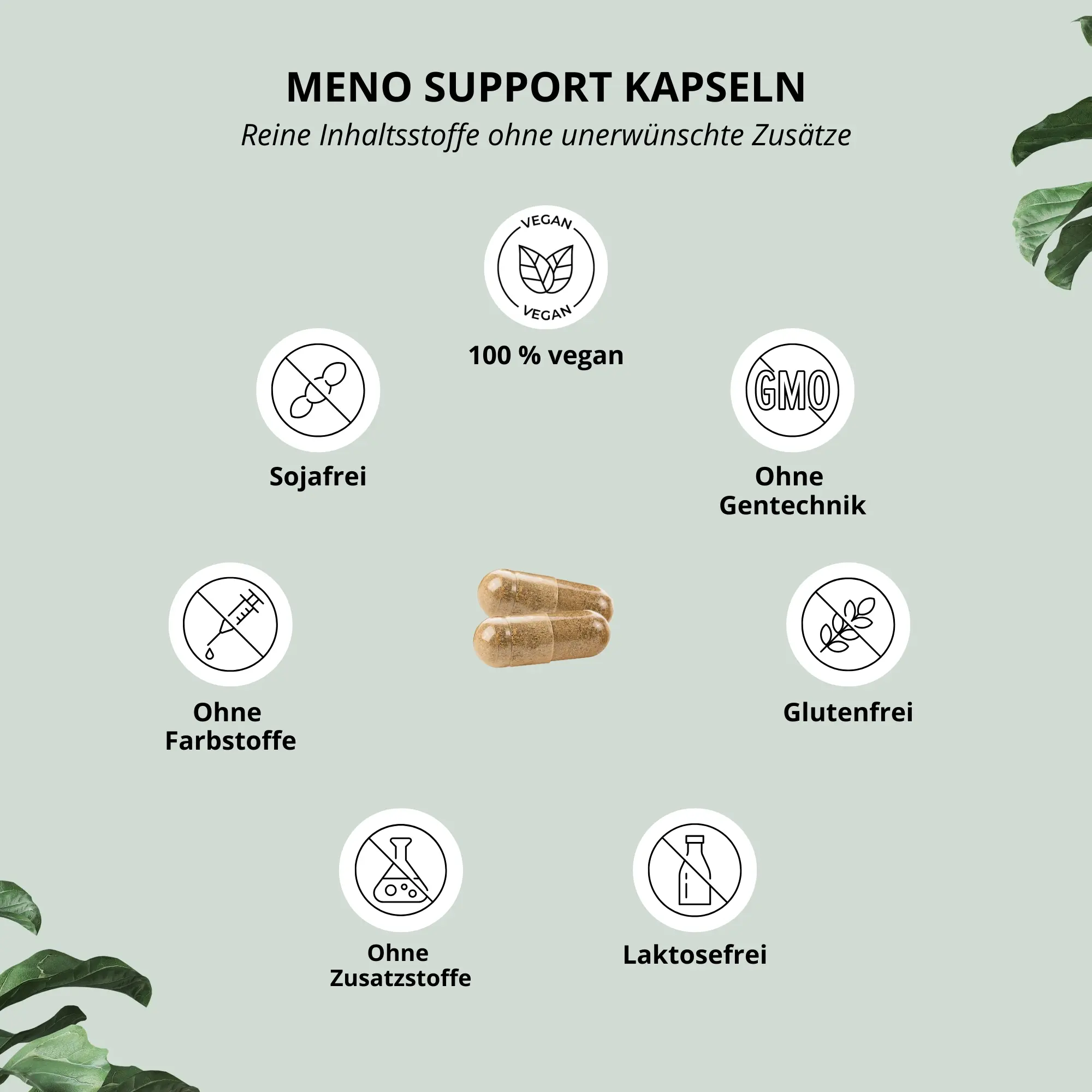 Meno Support Kapseln - Vitamine & Mineralstoffe, vegan, glutenfrei, ohne Farbstoffe und Zusatzstoffe.