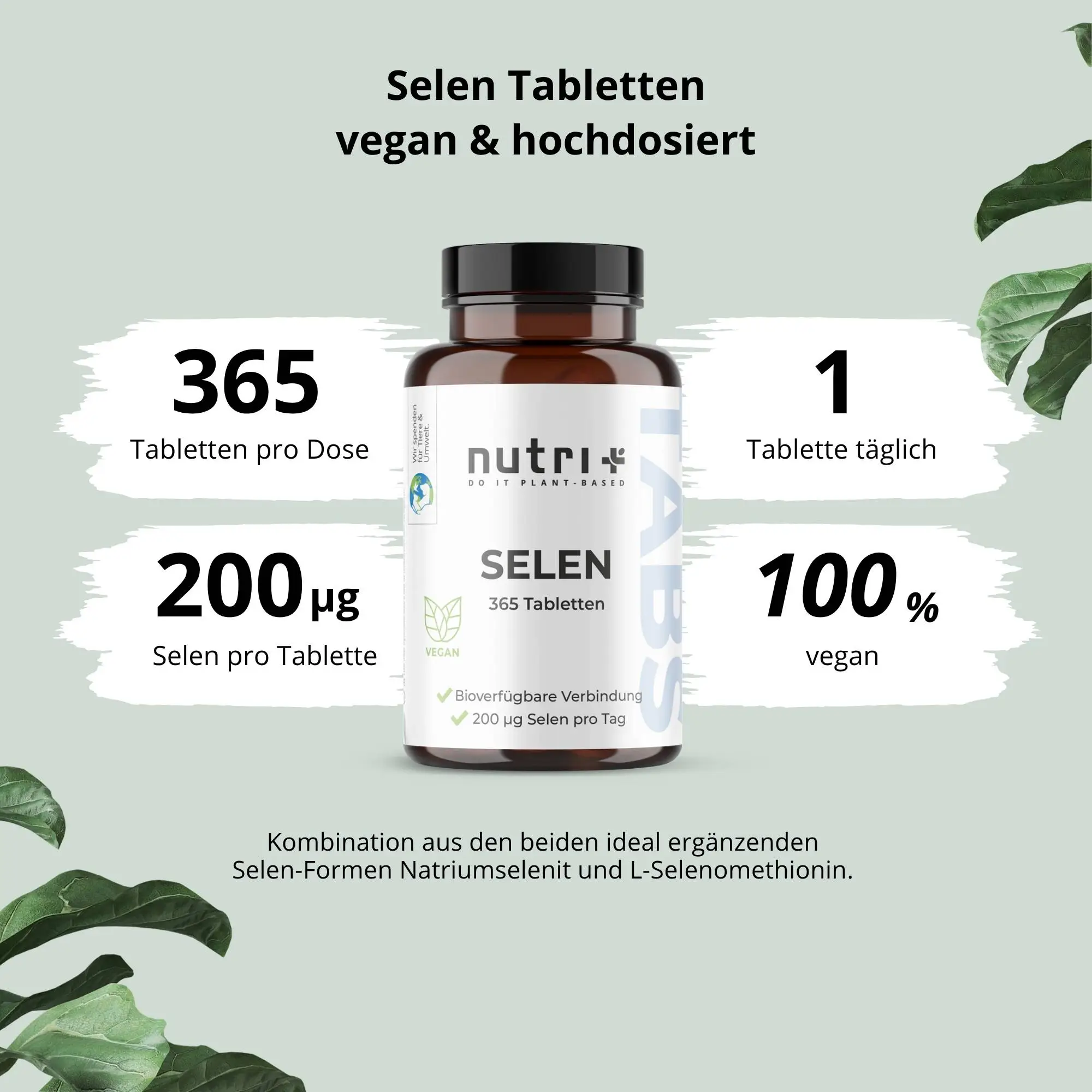 Selen Tabletten in der Packung, vegan und hochdosiert, 200 µg Selen pro Tablette, 365 Stück.
